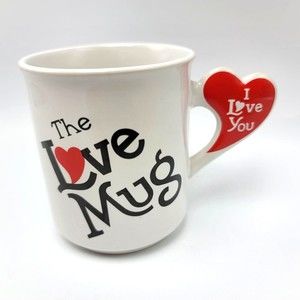 Vintage The Love Mug Coffee Cup You LVM-B Korea Heart Handle Valentine Couple